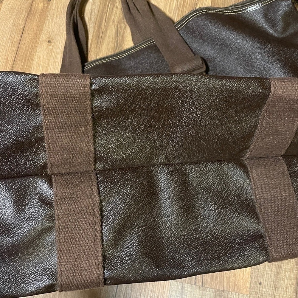 🟡 Mario Valentino Oversized Travel Tote Carryall Brown Logo Bag - Picture 3 of 8